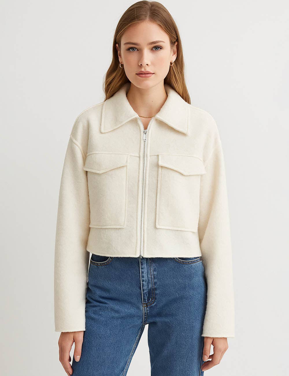 Sweetkama - Wholesale Jacket - Women's - Ladies Turn Down Collar Boxy Cropped Wool Blend Jacket7