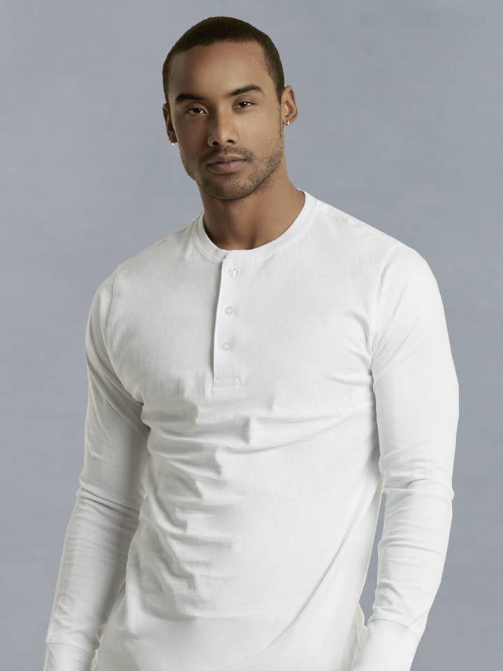 Men's Essentials Knocker Classic Three-Button Crew Neck Cotton Henley (MHS001_WHT) for wholesale by 247 Frenzy