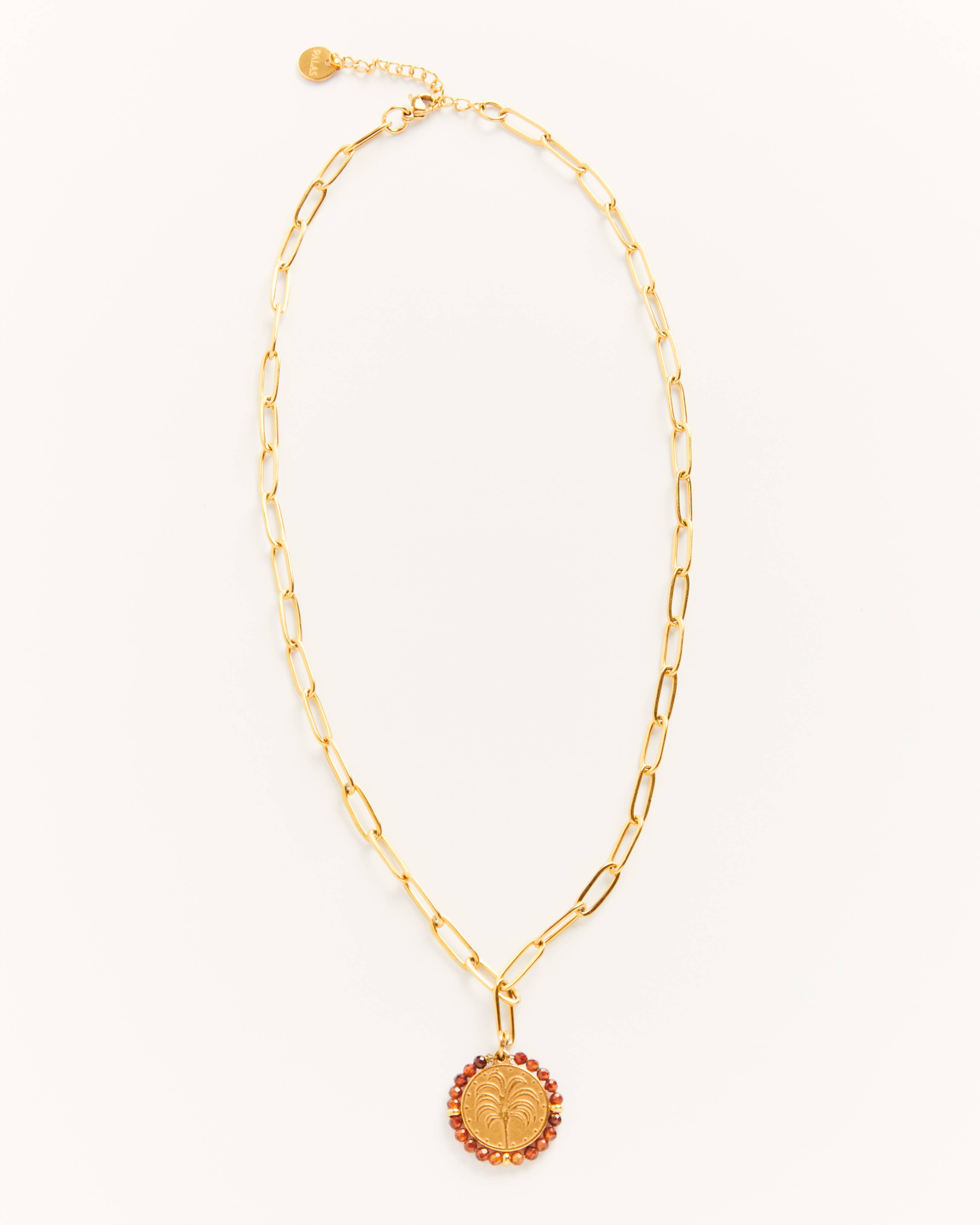 Palas - Wholesale Pendant/Charm Necklace - Palma Sand - golden chain necklace with medal and stones1