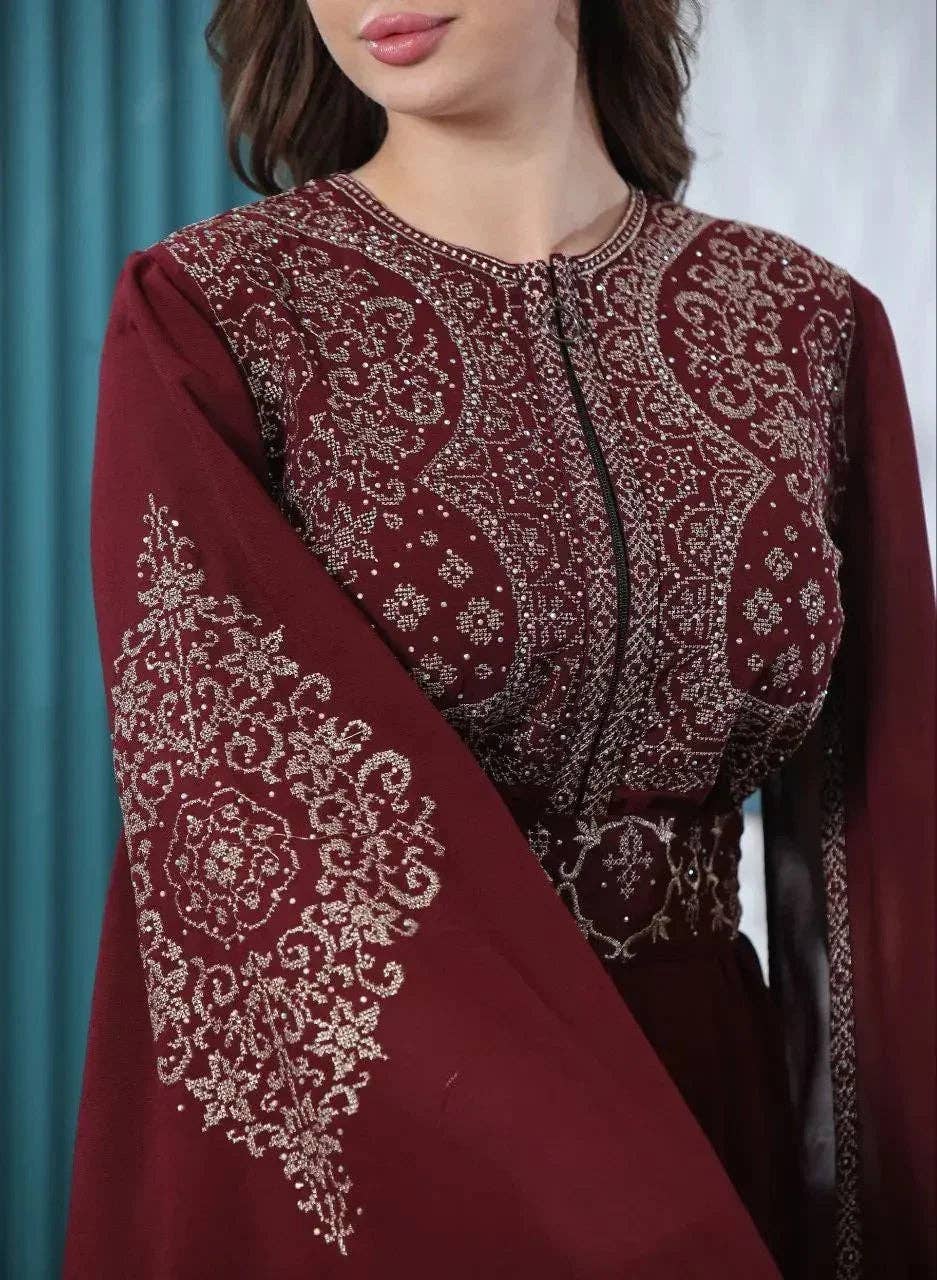 Palestinian Elegance - Wholesale Kaftan - Women's - Zahra Embroidered Slit-Sleeve Kaftan4
