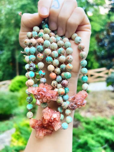 ARAGONITE & PERUVIAN TURQUOISE knotted necklace for wholesale by Wingostarrjewelry