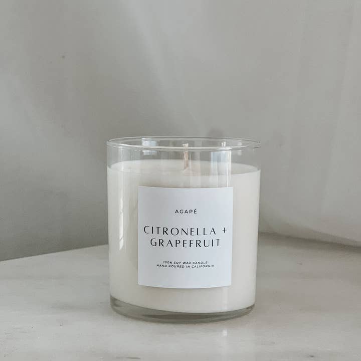 Agapé Candles - Wholesale Jar/Filled Candle - CITRONELLA GRAPEFRUIT CANDLE
