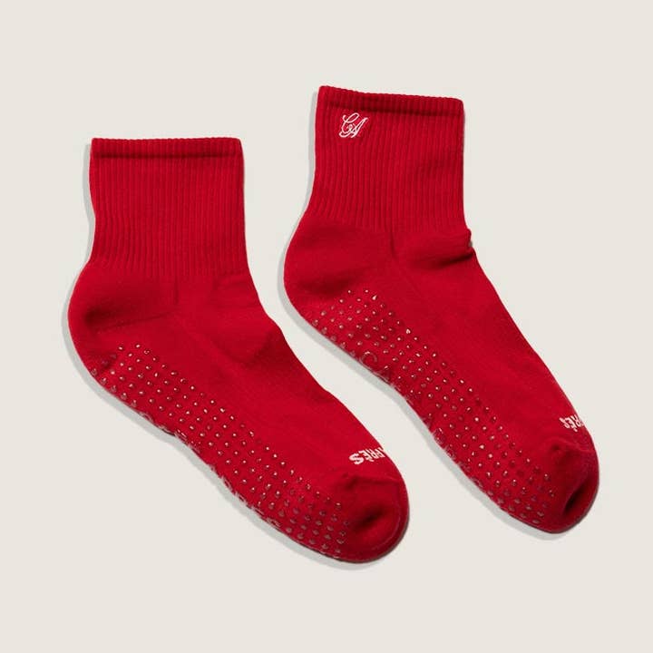 The Ellsworth Quarter Grip Sock in Scarlet for wholesale by Cafe Apres