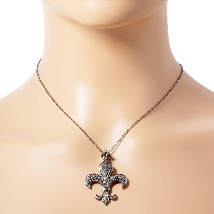 Sensibling Corp. - Wholesale Pendant/Charm Necklace - Stone Paved Fleur De Lis Pendant Necklace1