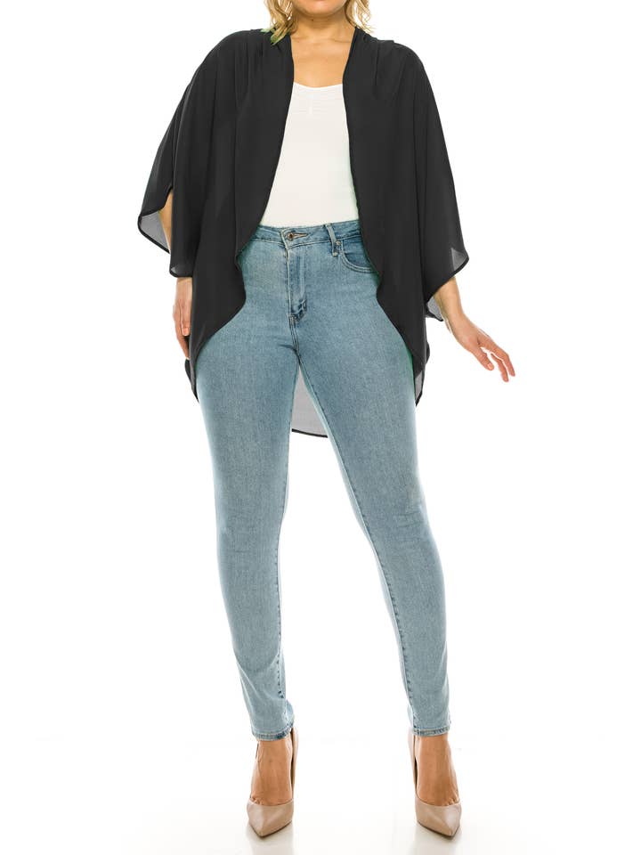 MOA COLLECTION - Wholesale Cardigan - Women's - Flowy Kimono Sleeve Plus-Size Cardigan