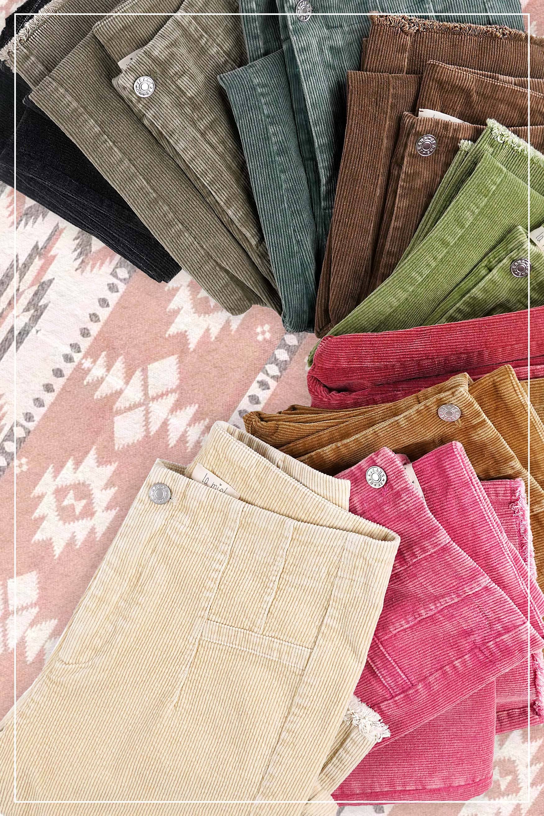 La Miel - Wholesale Pants - Women's - MCP4220-Mineral Washed High Waisted Wide Leg Corduroy Pants33