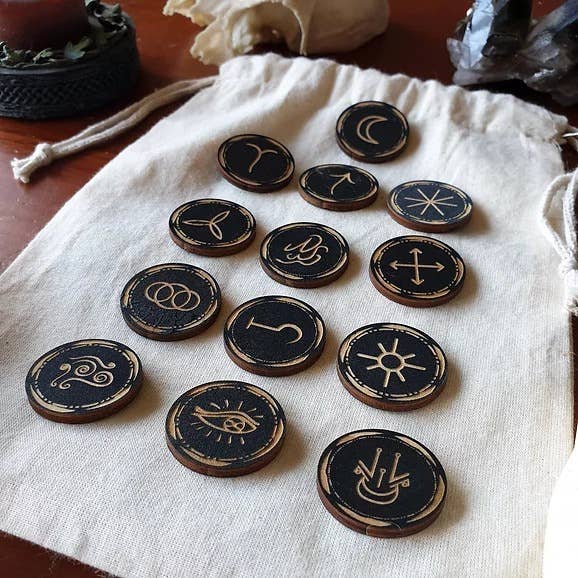 Yiska Designs - Wholesale Meditation Supplies - Witches' Rune Set Round Tiles