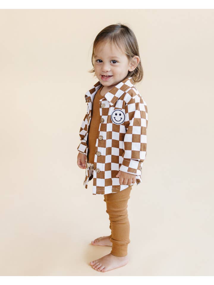Lucky Panda Kids - Wholesale Shirt Jacket/Shacket - Kids - Baby Kids Cotton Fall Shacket | Smiley Checkered Copper