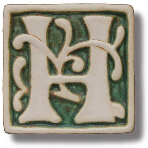 Letter H Tile, William Morris Style 4x4" for wholesale by Whistling Frog Tile Inc.