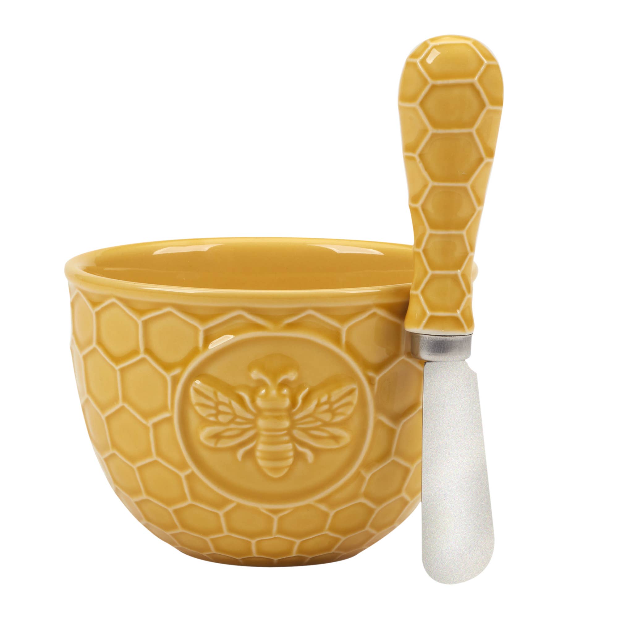 Certified International - Wholesale Condiment/Dip Bowl - French Bees Embossed Honeycomb Dip Bowl w Spreader 4inx31
