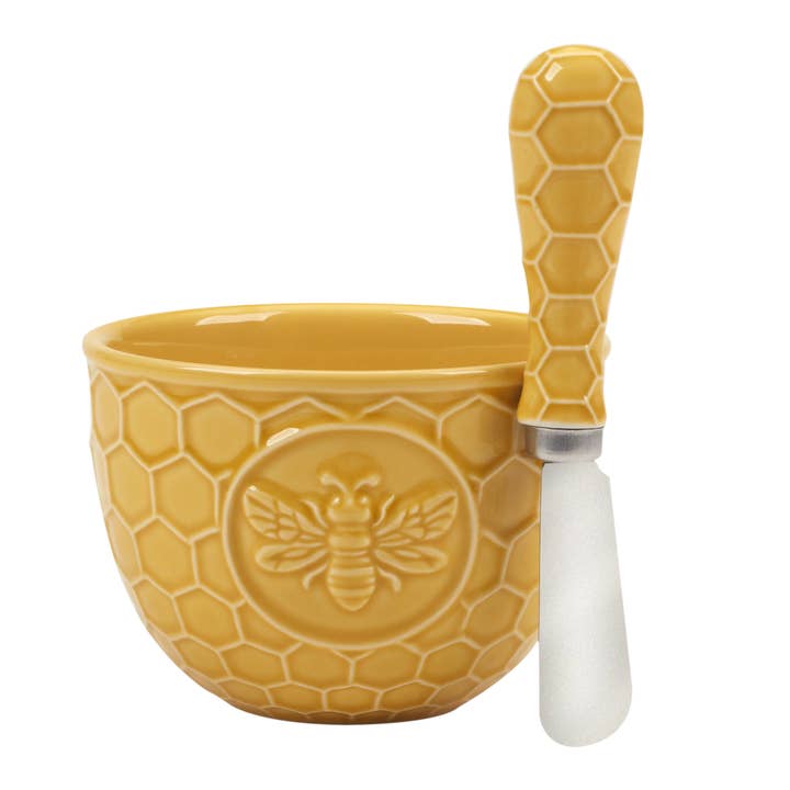 Certified International - Wholesale Condiment/Dip Bowl - French Bees Embossed Honeycomb Dip Bowl w Spreader 4inx31