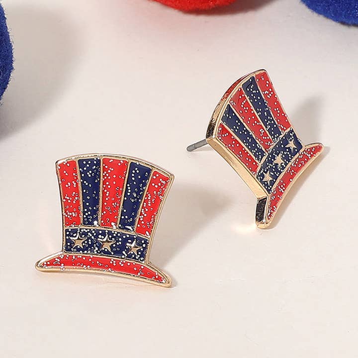 Emalje Glitrende Patriotiske Høj Hat Ørestikker for engroshandel hos Sensibling Corp.