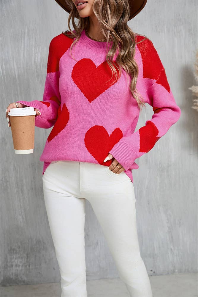 UNISHE - Wholesale Knit Sweater - Women's - Heart Valentine's Day Crew Neck Long Sleeve Sweater JYYS2356