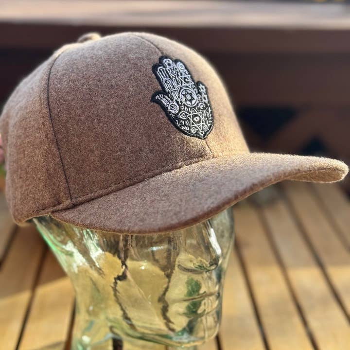 JEWISHJOY.co - Wholesale Flat Brim Cap - Unisex - Brown Cashmere Hamsa Hat - Jewish Gift4