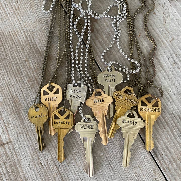 Lot Of 10 Stamped Key Necklaces - Mixed for wholesale by Laughing Frog Studio