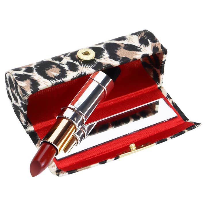 ASSORTED Exotic Leopard Print Satin Lipstick Case W/ Mirror for wholesale on Faire4