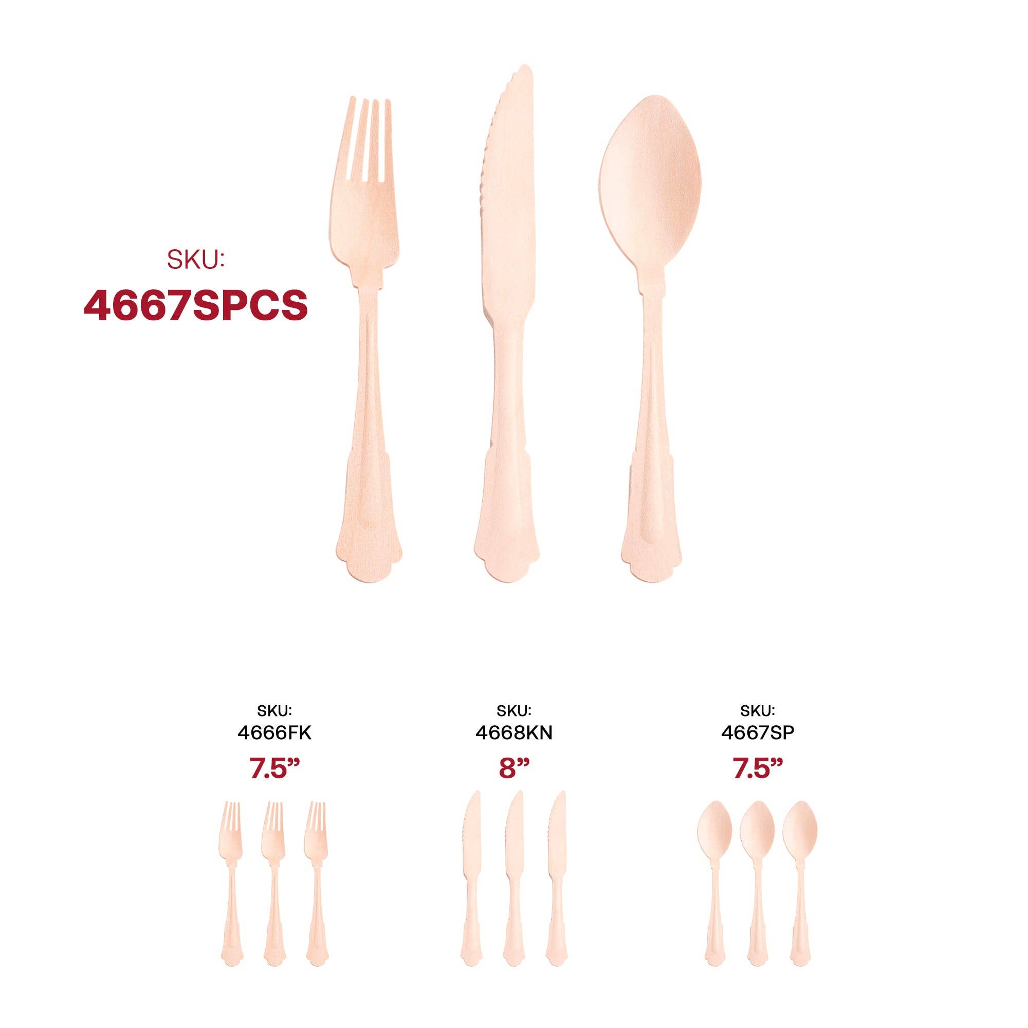 Smarty had a Party - Wholesale Assorted Cutlery Set - Silhouette Birch Wood Eco Friendly Cutlery Set - 600 Guests4