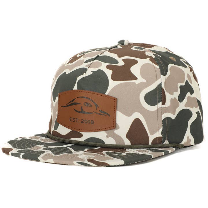 American Flyway Waterfowl - Vendita all'ingrosso Cappellino con visiera piatta - Unisex - Cappello Old School in corda vintage con toppa in pelle verde e marrone