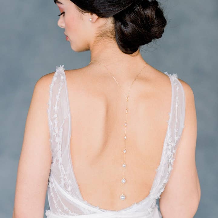 DARCY Pearl Back Drop Necklace for wholesale by Blair Nadeau Bridal Adornments