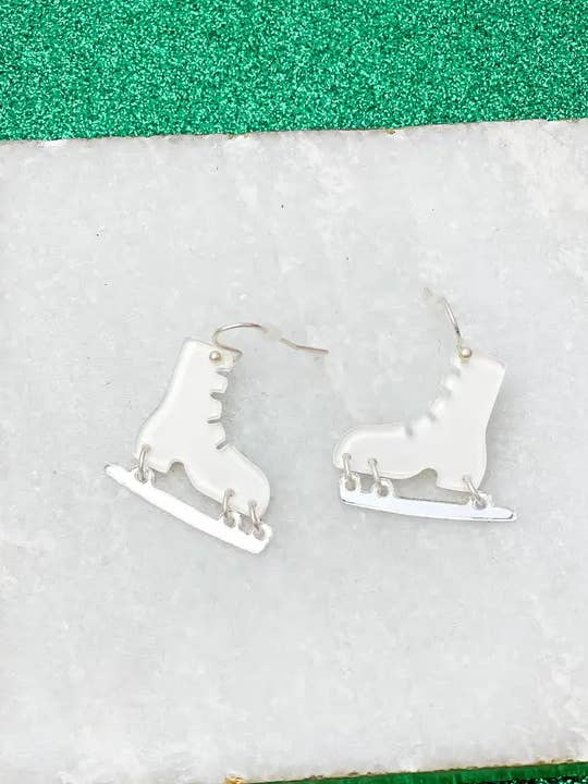 Acrylic Ice Skate Dangle Earrings for wholesale by Prep Obsessed Wholesale