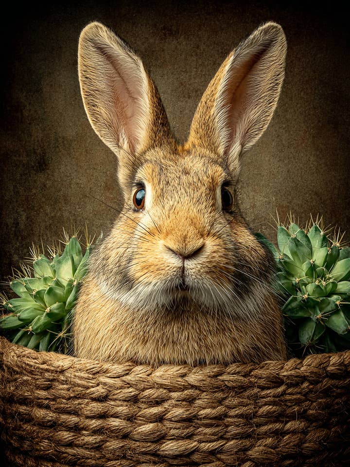 Kanin i en korg konsttryck för wholesale av Mowbi