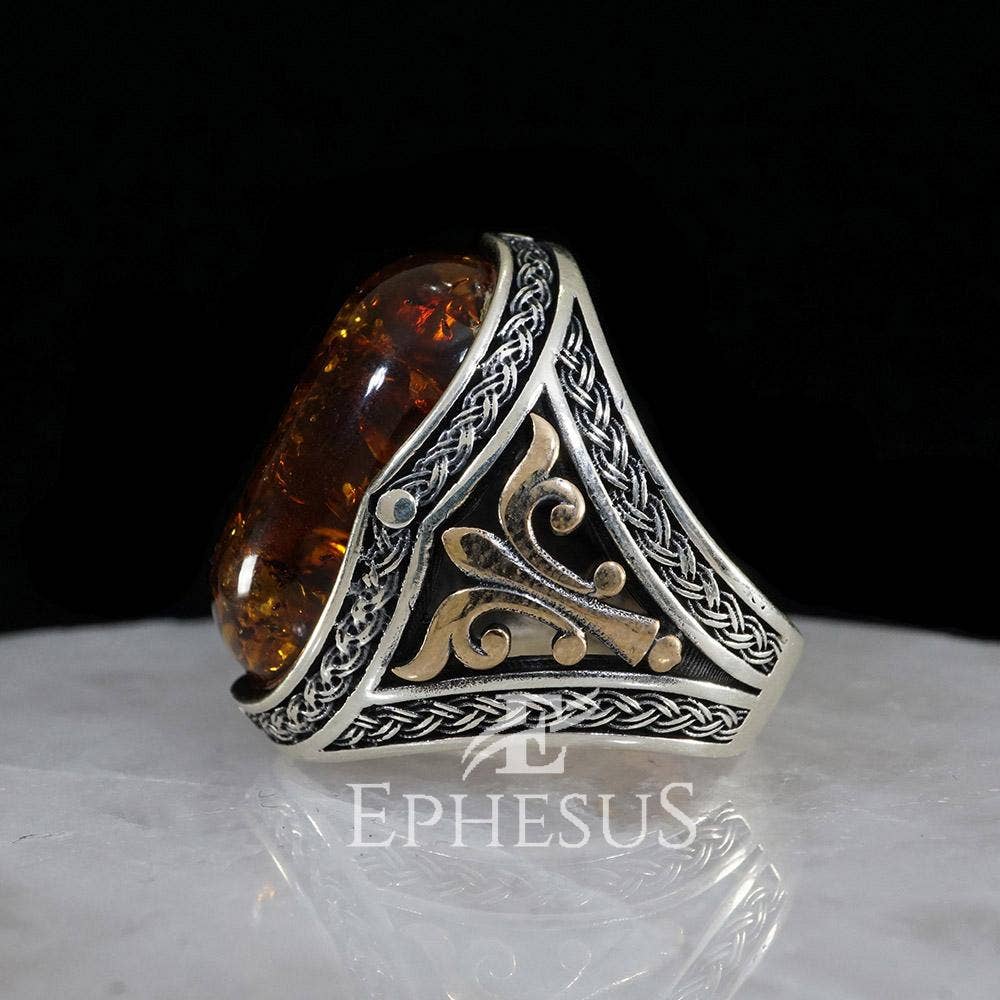 Ephesus Jewelry – Anel de cocktail/declaração por atacado – Anel de pedra âmbar prata esterlina6