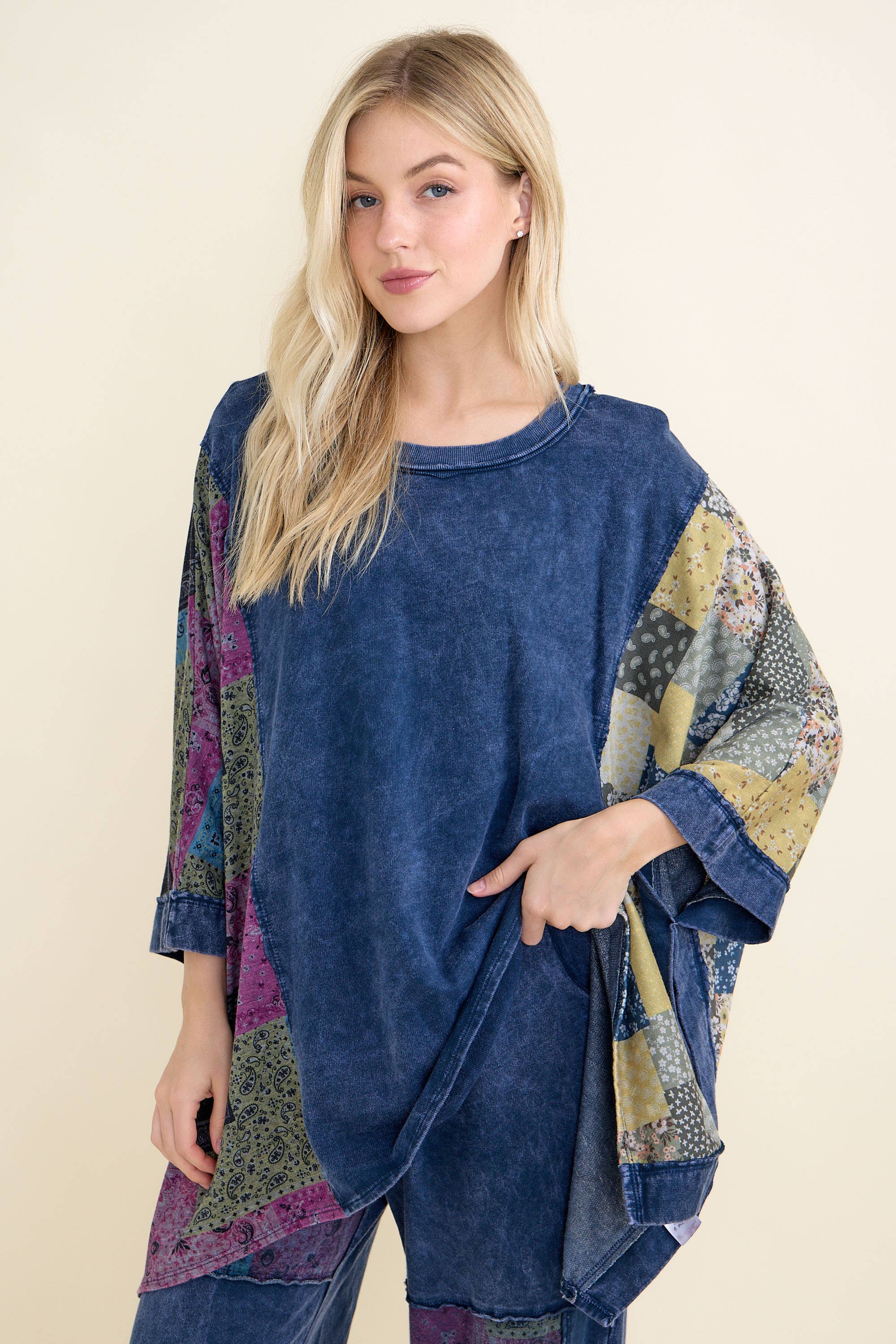 J.Her - Wholesale Poncho - Women's - Mineral Washed Boho Patch Poncho top HT6651 18