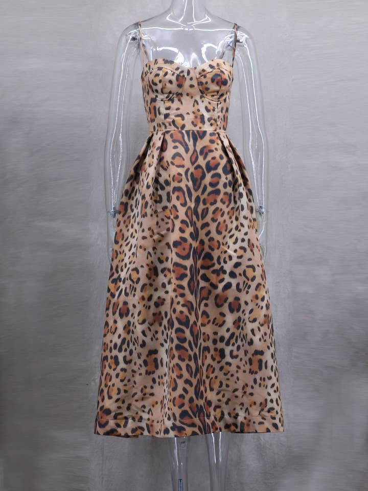Leo Leopard Corset Cocktail Midi Dress for wholesale on Faire