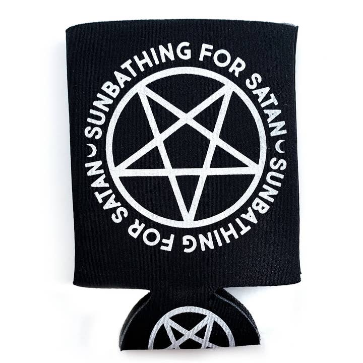 Krystan Saint Cat – wholesale Drink huggers & koozies – Sunbathing For Satan Pentagram Black Neoprene Can Hold3