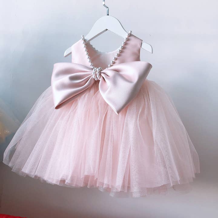 Vestito A-Line in Tulle con Fiocco Rosa per Ragazze per la vendita all'ingrosso da parte di shoplittleswan