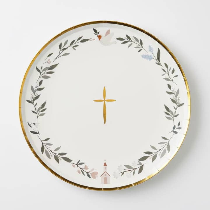 Religious Eucalyptus Dessert Plates 8" (Set of 8) for wholesale by Cherrysh Party - the new name for Pooka Party