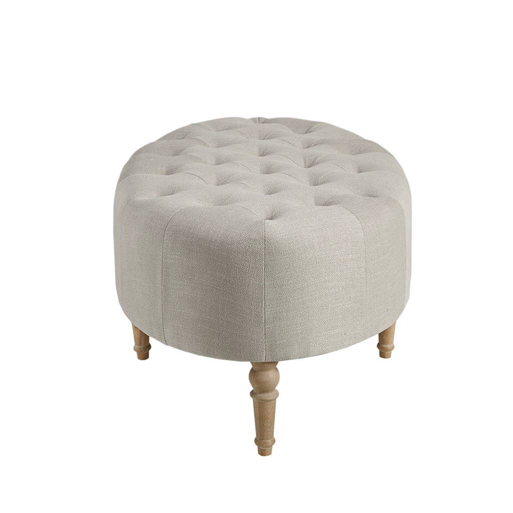 Olliix - Wholesale Ottoman - Button Tufted Ottoman with Reclaimed Wooden Leg, Light Grey6