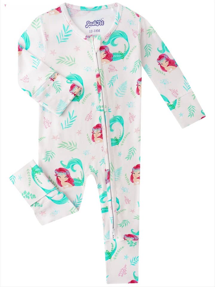 PoshTOT Mermaid Bamboo Baby Convertible Zippy Romper for wholesale by Charlie's Project Kids