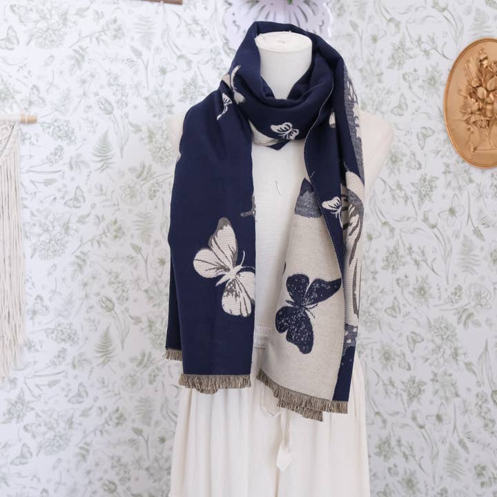 Karma Nepal Crafts - Wholesale Wrap - Women's - Reversible Butterfly Oversized Fall Winter Shawls1