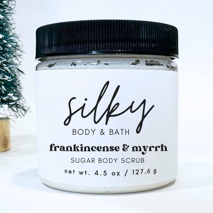 Frankincense & Myrrh Sugar Scrub for wholesale by Silky Body & Bath