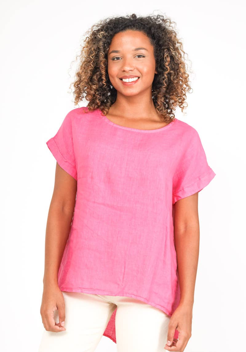 L'Emotion – Túnica - Mulher por atacado – T-shirt com Abertura Traseira com Botões 100% Linho