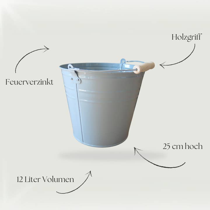 Waldsehnen - Art of Handmade - Wholesale Bucket/Pail - 12 liter zinc bucket in grey for home and garden - bucket2