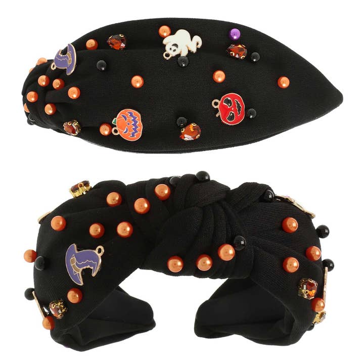 SP Sophia Collection - Wholesale Fashion Headband - Women's - Halloween Top Knot Headband with Pumpkin, Ghost, and Witch