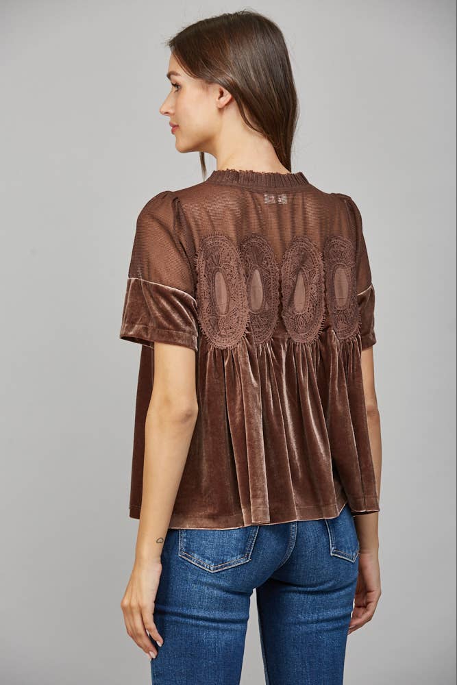 FATE – Blusa - Mulher por atacado – TOP DE VELUDO COM DETALHE DE RENDA FT2547419