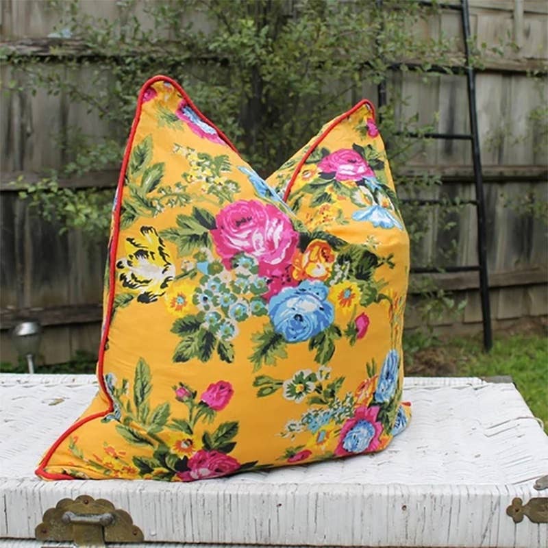 Linen Connections - Vendita all'ingrosso Fodera cuscino decorativo - Cuscino in Cotone Giallo Messicano con Motivo Floreale – Fatto a Mano5