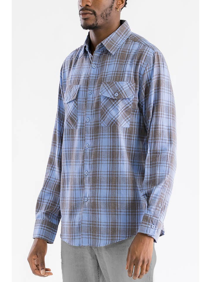 WEIV - Wholesale Button Down Shirt - Men's - UNISEX LONG SLEEVE FLANNEL BUTTON DOWN SHIRT