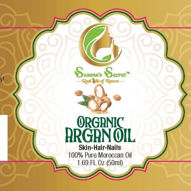 Susana’s Secret – wholesale Bad- och kroppsolja – Argan-hud-hår-naglar- Ekologisk marockansk olja (kallpressad och deodoriserad) - 100% REN, terapeutisk kvalitet, 1,69 FL Oz/50 ml - Guld kosmetisk behandlingspump