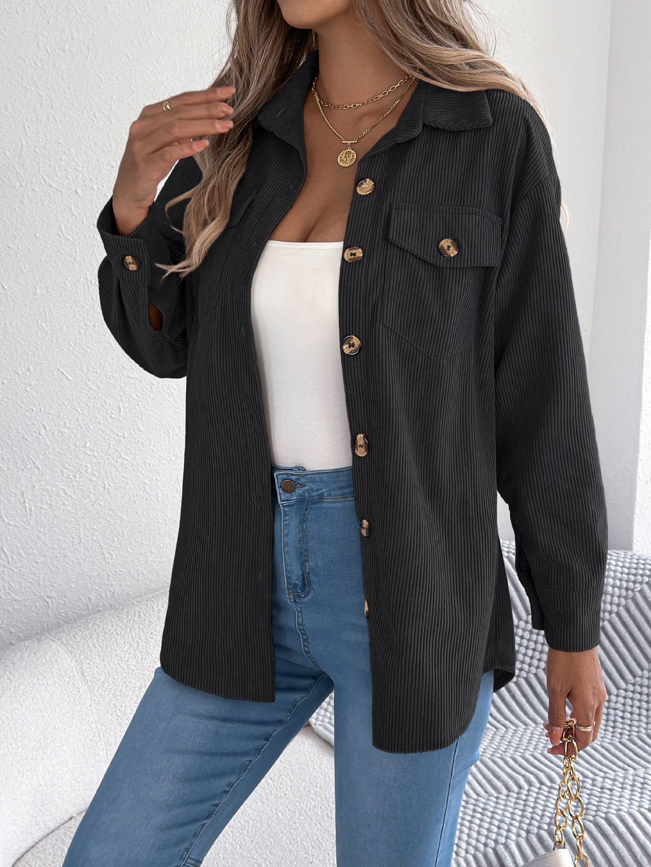 Hope & Sunshine - Wholesale Shirt Jacket/Shacket - Women's - Corduroy Mid-Length Jacket2