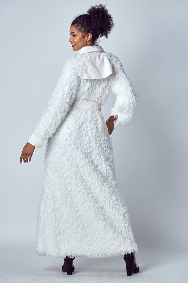 QMP Moda - Wholesale Jacket - Women's - FAUX OSTRICH FUR MAXI JACKET WITH BELT  10