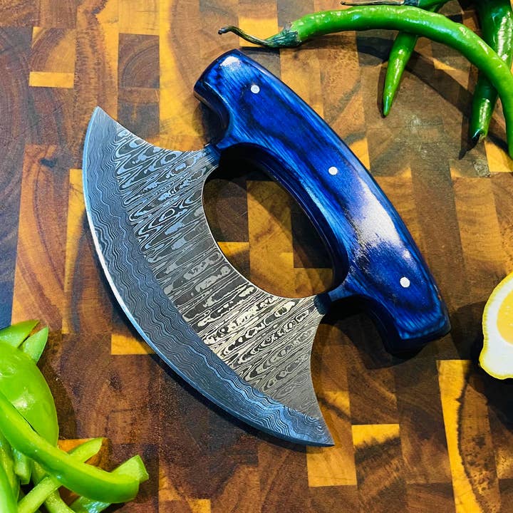 Titan International - Wholesale Pocket Knife/Holder - Damascus Steel Alaskan Ulu knife2