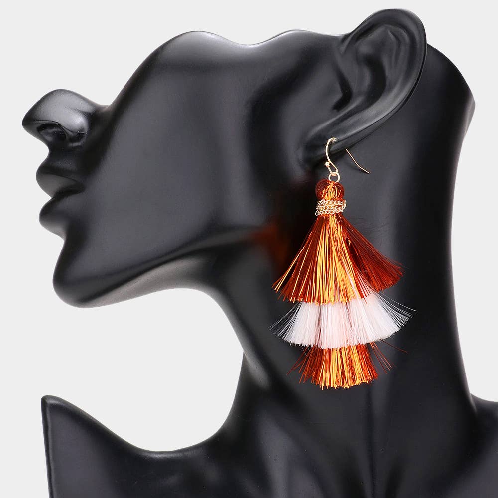 Sensibling Corp. - Wholesale Tassel Earrings - Game Day Triple Tassel Layered Dangle Earrings1