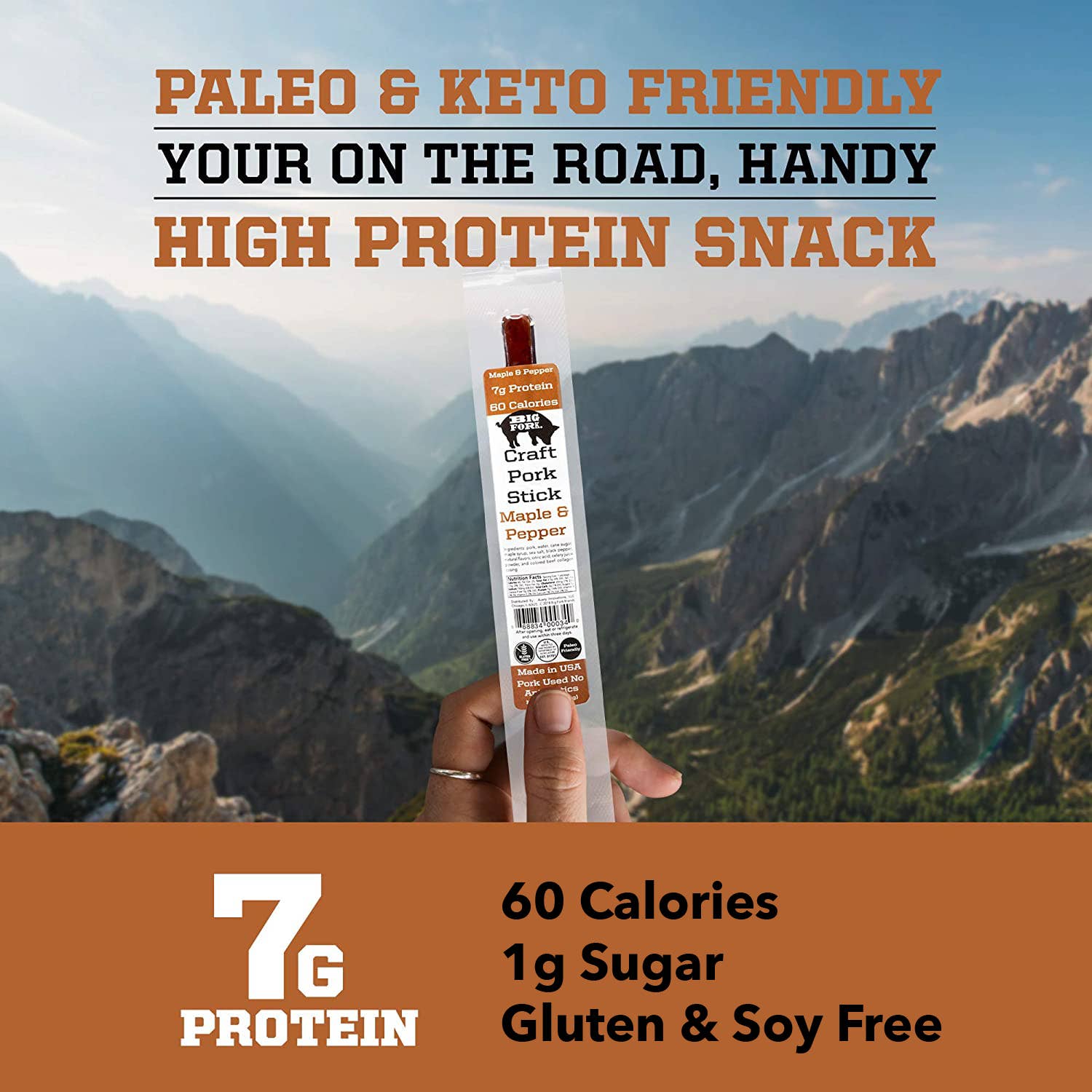 Big Fork – Großhandel Trockenfleisch – Ahorn & Pfeffer Schweine-Snack-Sticks | Keto & Paleo | 0g Zucker3