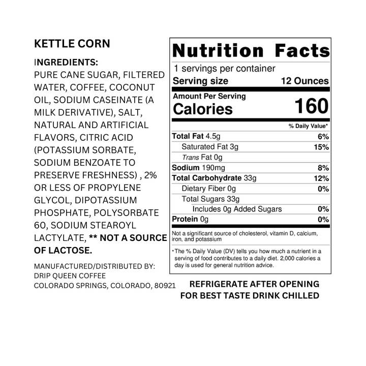 Drip Queen Coffee - Wholesale Iced Coffee/Cold Brew - Latte-ish Cold Brew Coffee - Kettle Corn | 12 Pack1