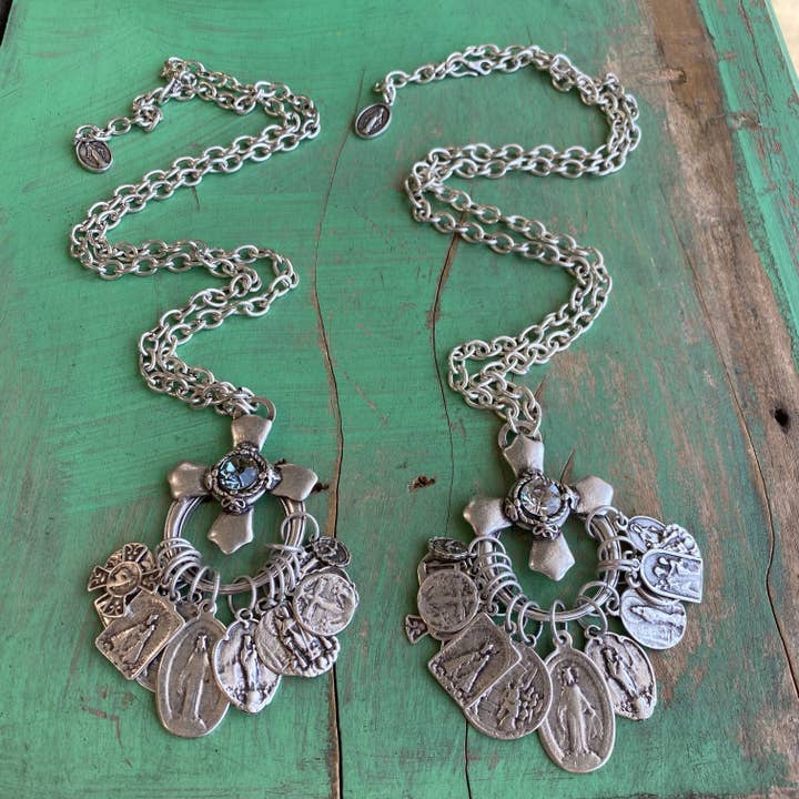 Crystal Cross Saint Charm Necklace for wholesale by Love and Honor Jesus LLC