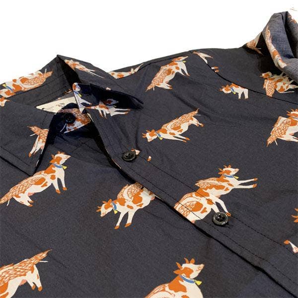 Animal Instincts - Wholesale Button Down Shirt - Unisex - Flying Cows Unisex Cotton Button Up Short Sleeves2